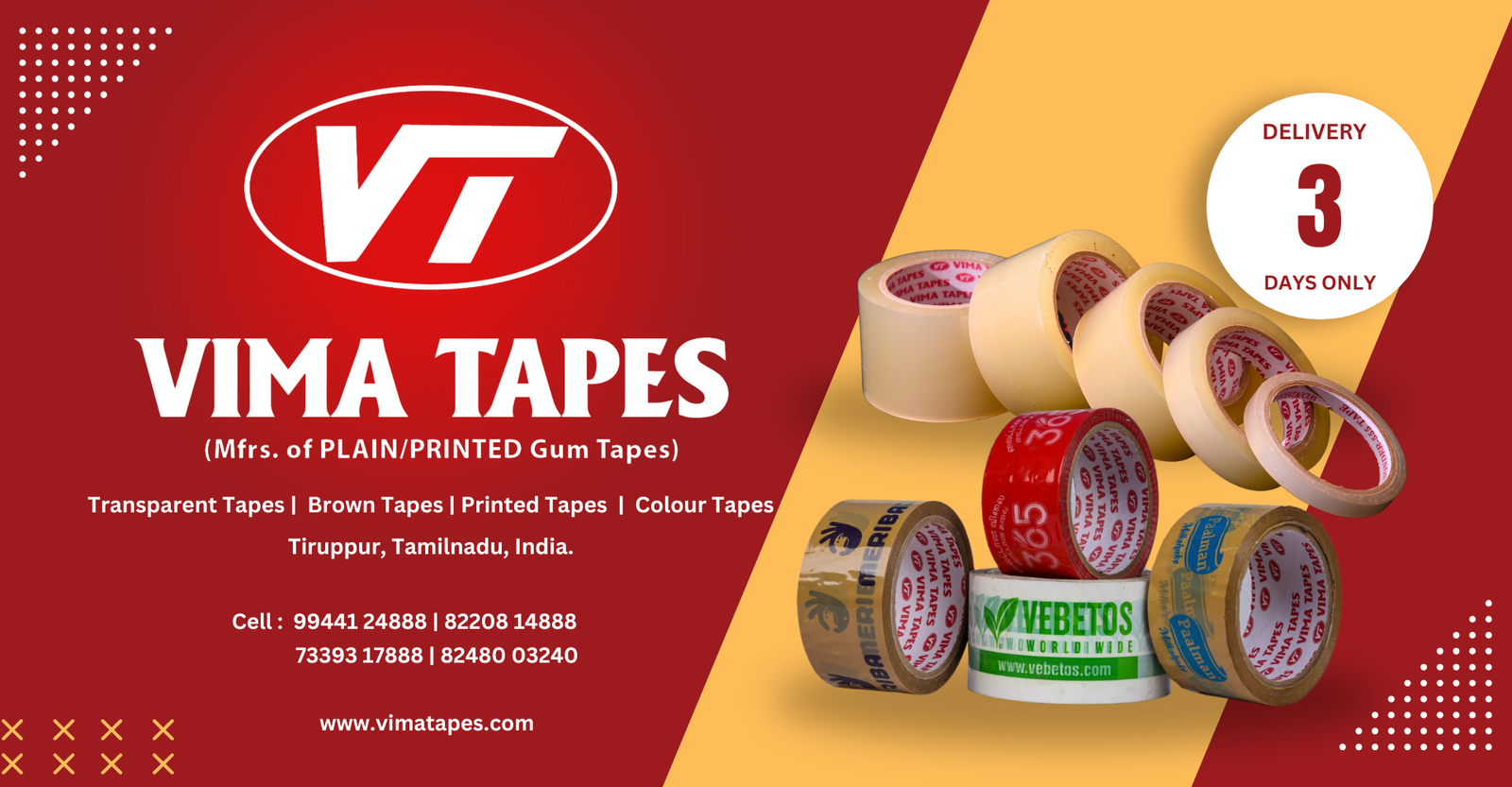 Vima Tapes Bopp Packing Gum tapes manufacturer tirupur. web banner